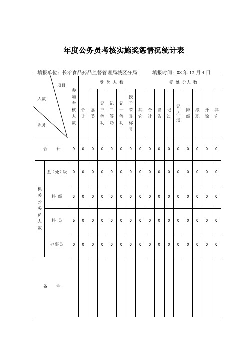 年度公务员考核实施奖惩情况统计表