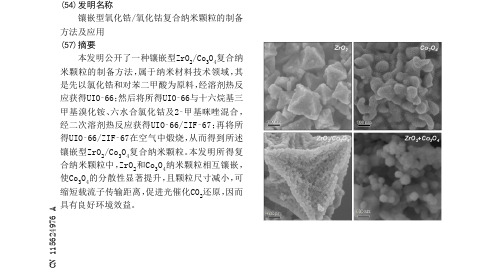 镶嵌型氧化锆-氧化钴复合纳米颗粒的制备方法及应用