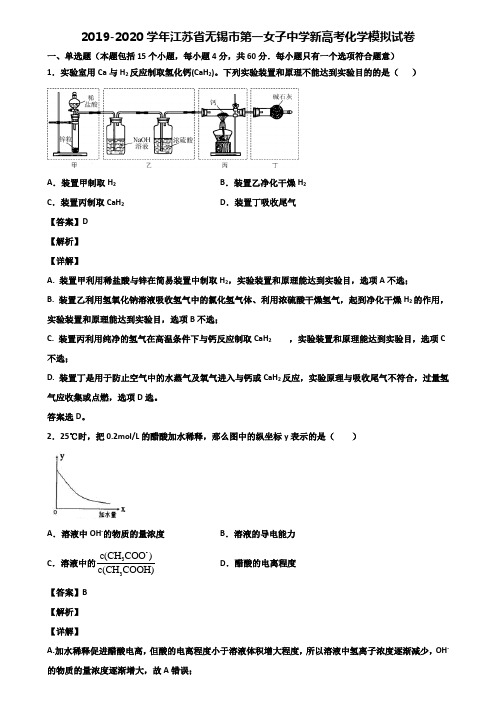 2019-2020学年江苏省无锡市第一女子中学新高考化学模拟试卷含解析