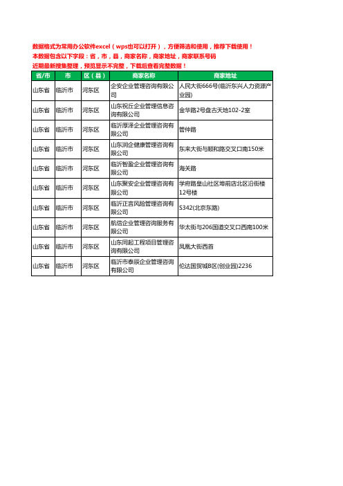 2020新版山东省临沂市河东区管理咨询有限公司工商企业公司商家名录名单黄页联系电话号码地址大全10家