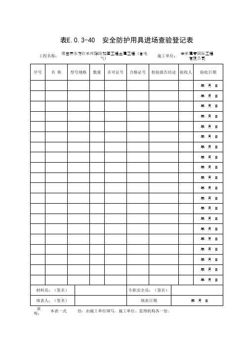 安全防护用具进场查验登记表