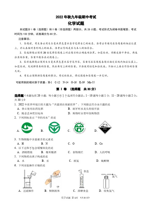 江苏省无锡市江阴市2022-2023学年九年级上学期期中考试化学试卷