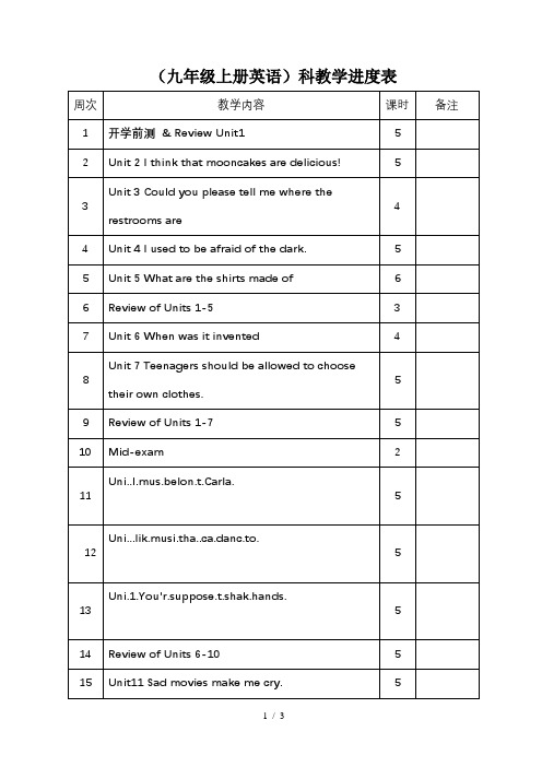 九年级英语教学进度表