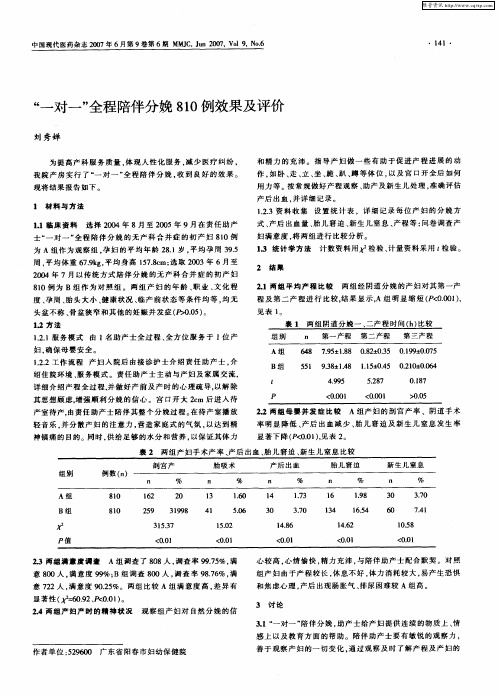 “一对一”全程陪伴分娩810例效果及评价