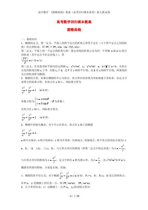 高中数学 《圆锥曲线》教案(高考回归课本系列)新人教A版