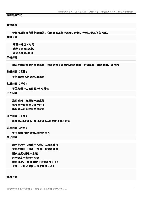 数学行程问题公式大全(新)