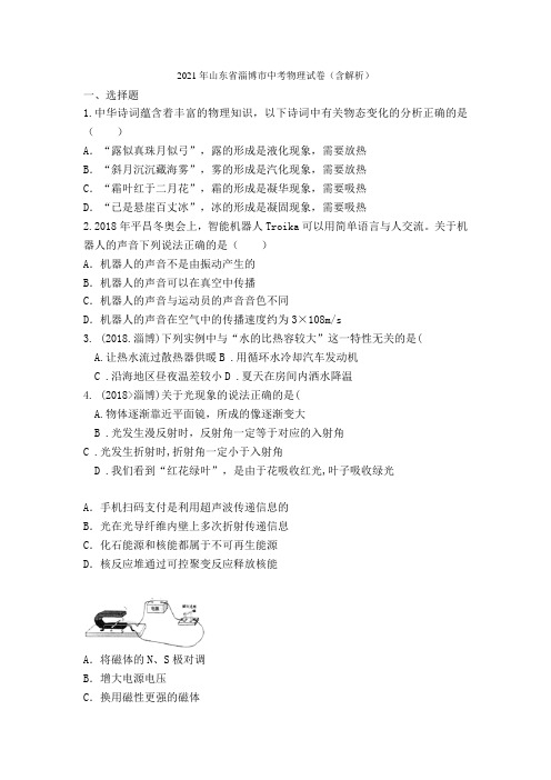 淄博市2021年中考物理试题(含解析)