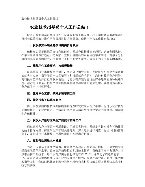 农业技术指导员个人工作总结