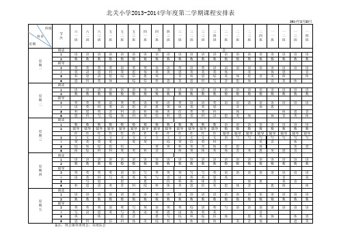 2013-2014学年度第二学期课程表