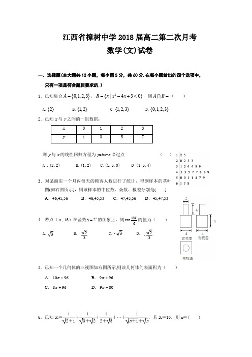 江西省樟树中学高二上学期第二次月考数学(文)试题