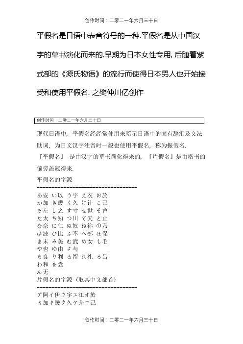 日语平假名、片假名以及对应汉字来源