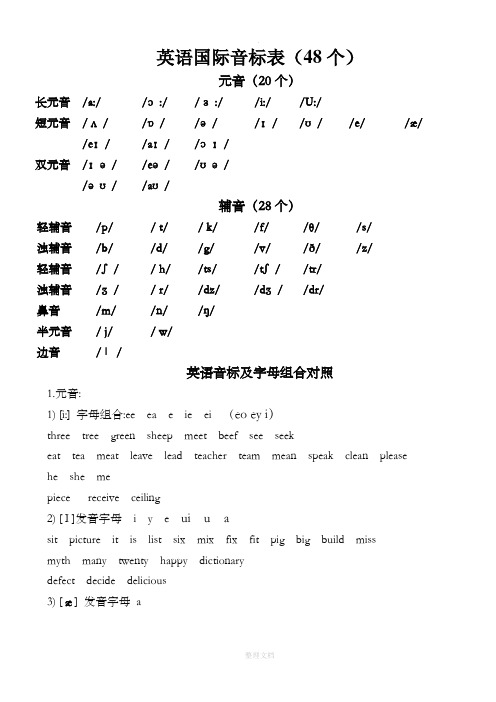 英语国际音标表(48个标准音标)