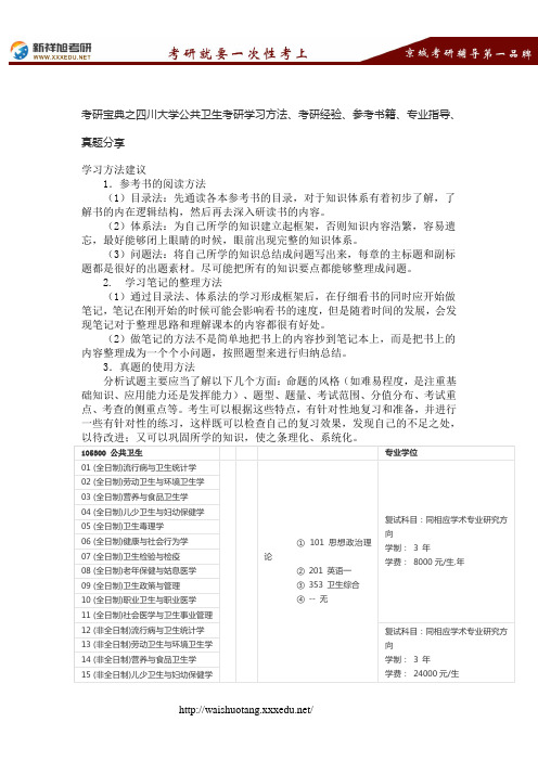 考研宝典之四川大学公共卫生考研学习方法、考研经验、参考书籍、专业指导、真题分享