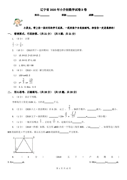 辽宁省2020年小升初数学试卷D卷(测试)