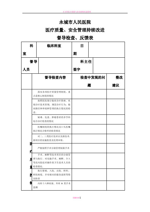 医疗质量、安全管理持续改进督查表