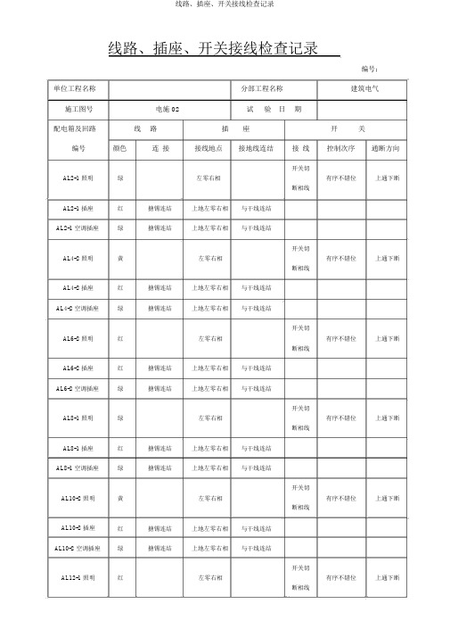 线路、插座、开关接线检查记录