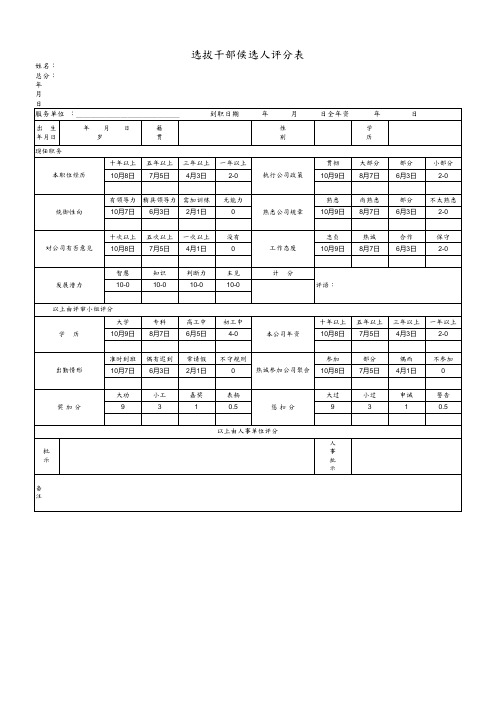 选拔干部候选人评分表