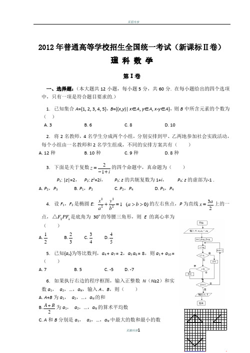 2012年高考理科数学试题及答案-全国卷2