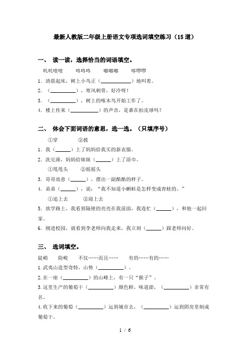 最新人教版二年级上册语文专项选词填空练习(15道)