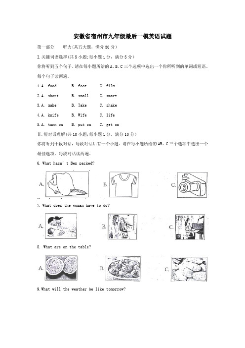 安徽省宿州市埇桥区十校届九年级最后一模英语试题