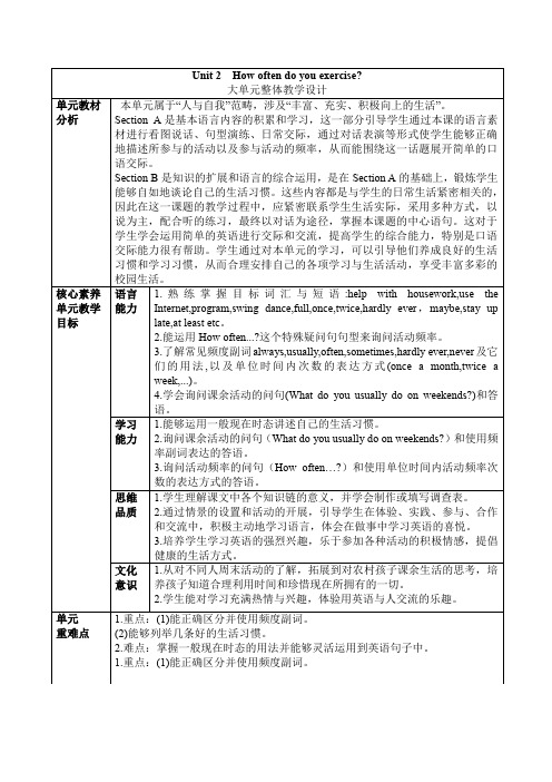 Unit2Howoftendoyouexercise大单元整体教学设计人教版英语八年级年级上册