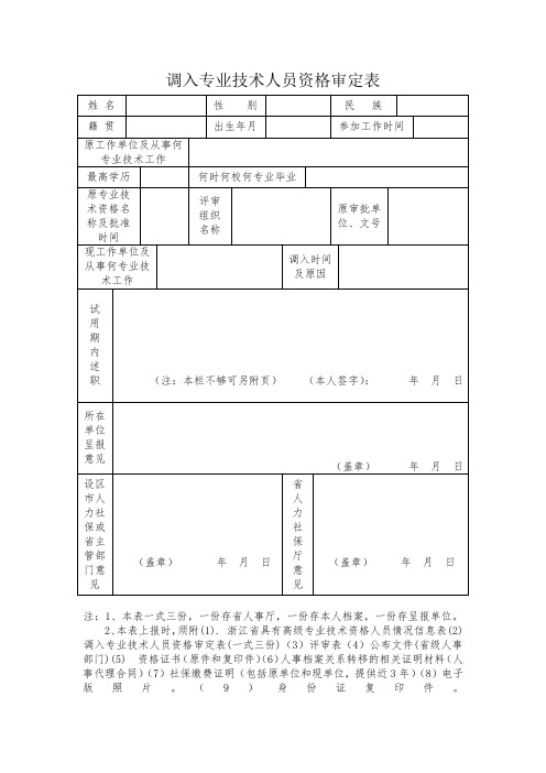 调入专业技术人员资格审定表