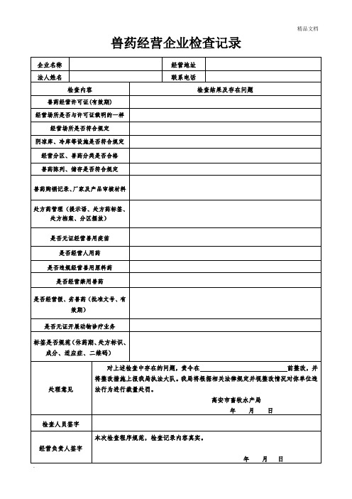 兽药经营企业检查记录