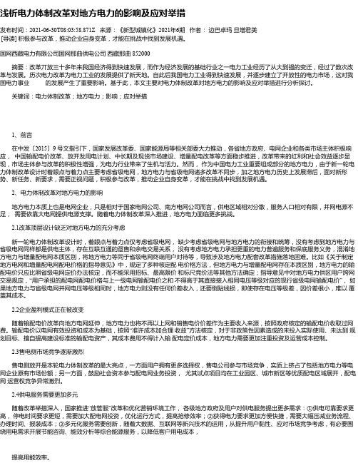 浅析电力体制改革对地方电力的影响及应对举措