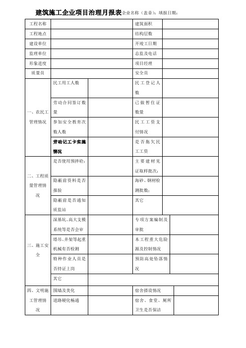 建筑施工企业项目治理月报表