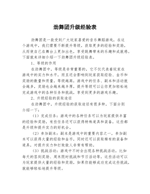 劲舞团升级经验表