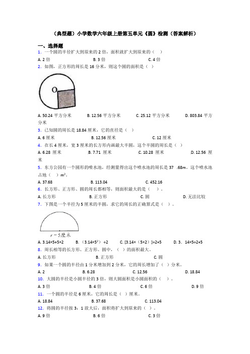 (典型题)小学数学六年级上册第五单元《圆》检测(答案解析)