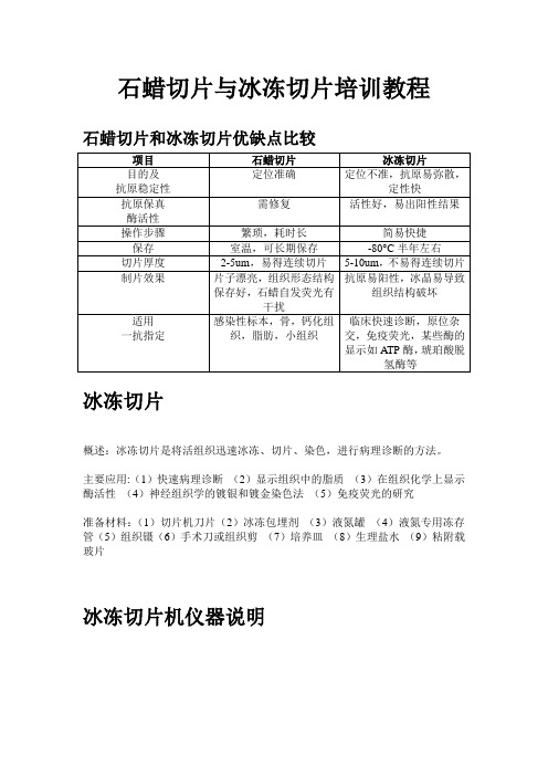 石蜡切片与冰冻切片培训教程石蜡切片和冰冻切片优缺点比较项目