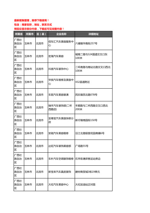 新版广西壮族自治区玉林市北流市汽车装饰企业公司商家户名录单联系方式地址大全92家