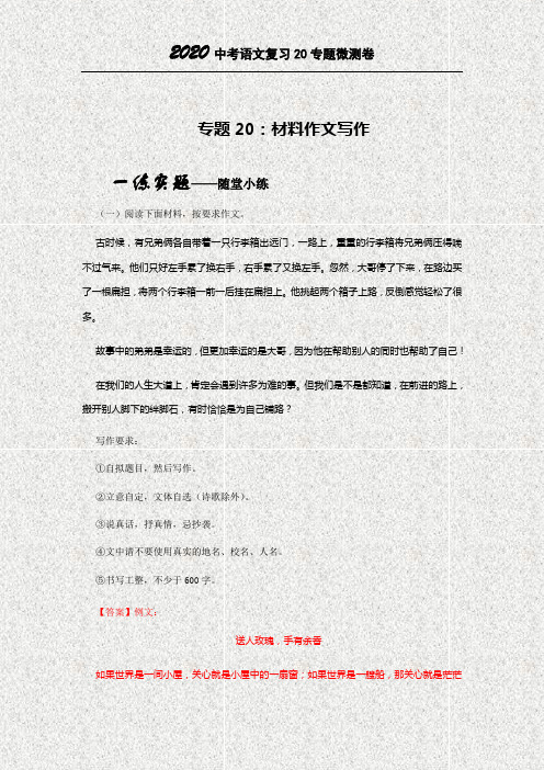 2020中考语文专题复习微测一卷20材料作文写作(解析版)