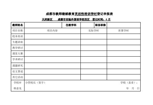 成都市教师继续教育灵活性培训学时登记申报表