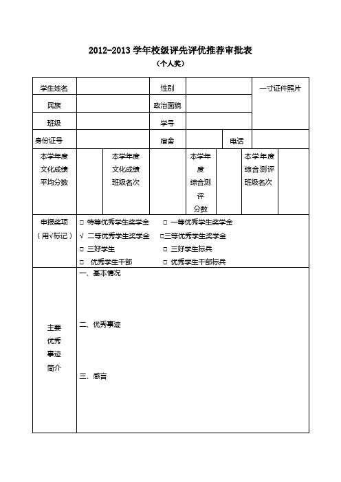 校级评先评优推荐审批表