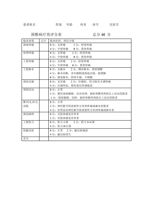 颈椎病疗效评分表