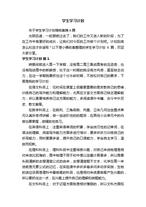 关于学生学习计划模板集锦6篇