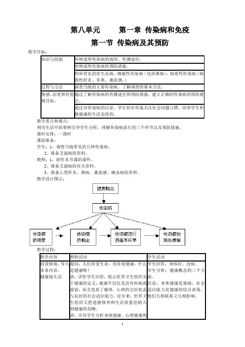 最新人教版八年级下册生物精品教案第一章  传染病和免疫-第一节  传染病及其预防