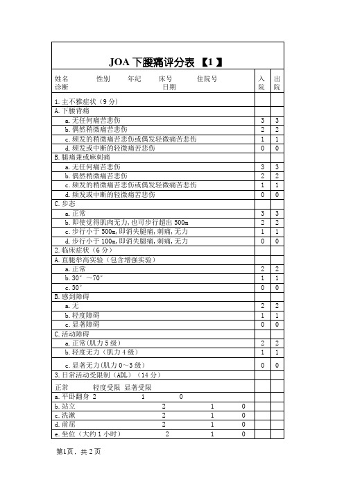 JOA下腰痛评分表