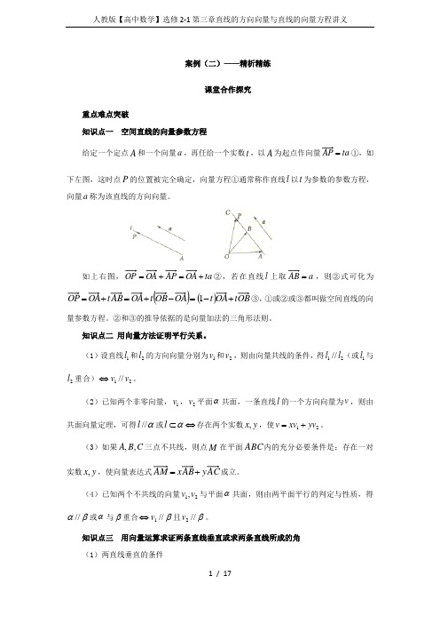 人教版【高中数学】选修2-1第三章直线的方向向量与直线的向量方程讲义