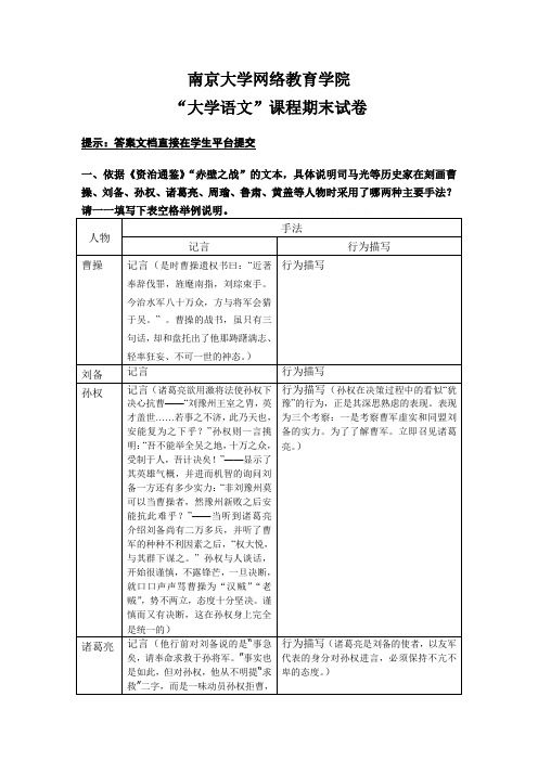 2013年7月份南大网学大学语文期末考试答案2013年7月份南大网学大学语文期末考试答案