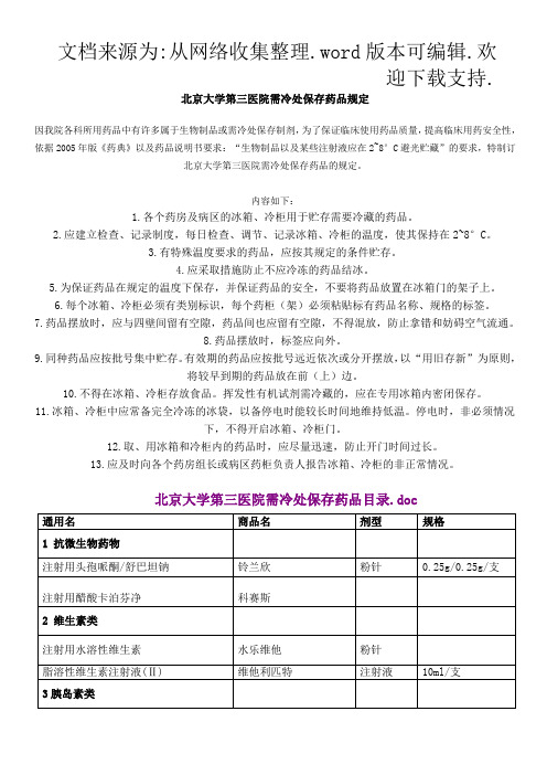 北京大学第三医院需冷处保存药品规定