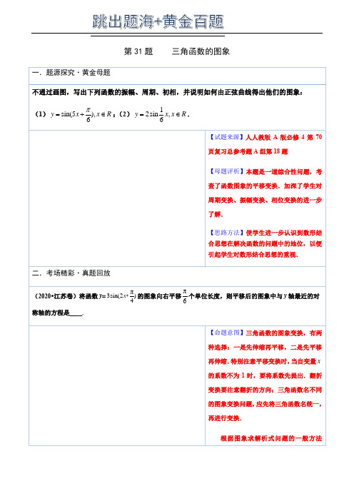 专题31   三角函数的图象题-2021版跳出题海之高中数学必做黄金100题(原卷版)