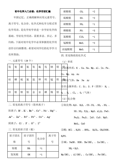 读记 初中化学基础知识汇总化学用语