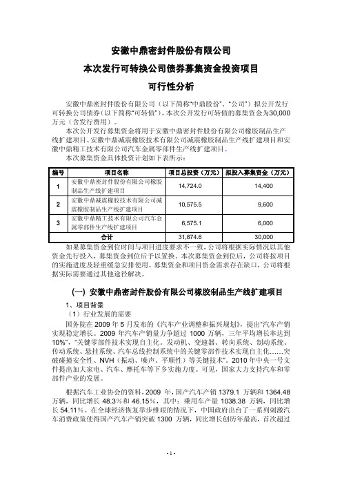 安徽中鼎密封件股份有限公司本次发行可转换公司债券募集资金投资