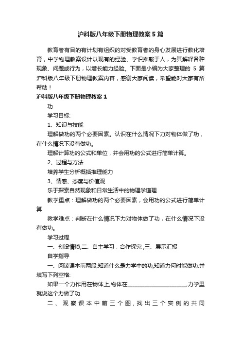 沪科版八年级下册物理教案5篇