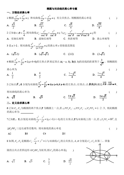 湖北省天门市渔薪高中二年级人教版选修2-1离心率专题测验