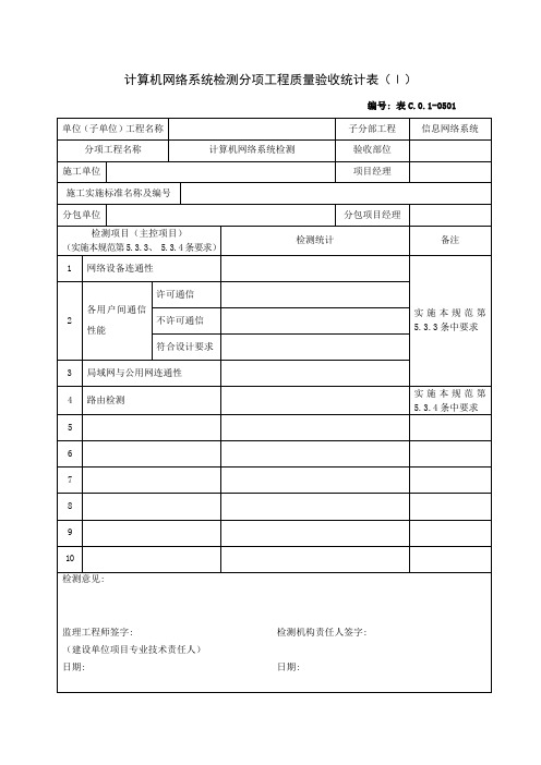 计算机网络系统检测分项工程质量验收记录表(Ⅰ)