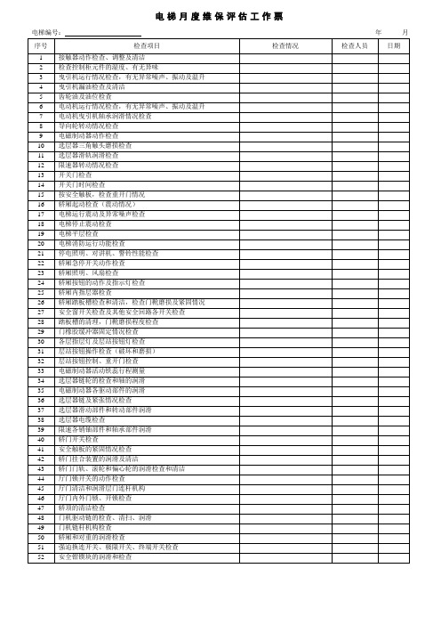 电梯月度维保评估工作票